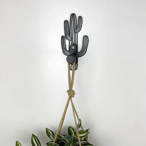 Cactus Wall Wood Hook for Hanging Plants | Black 6" - Image 2
