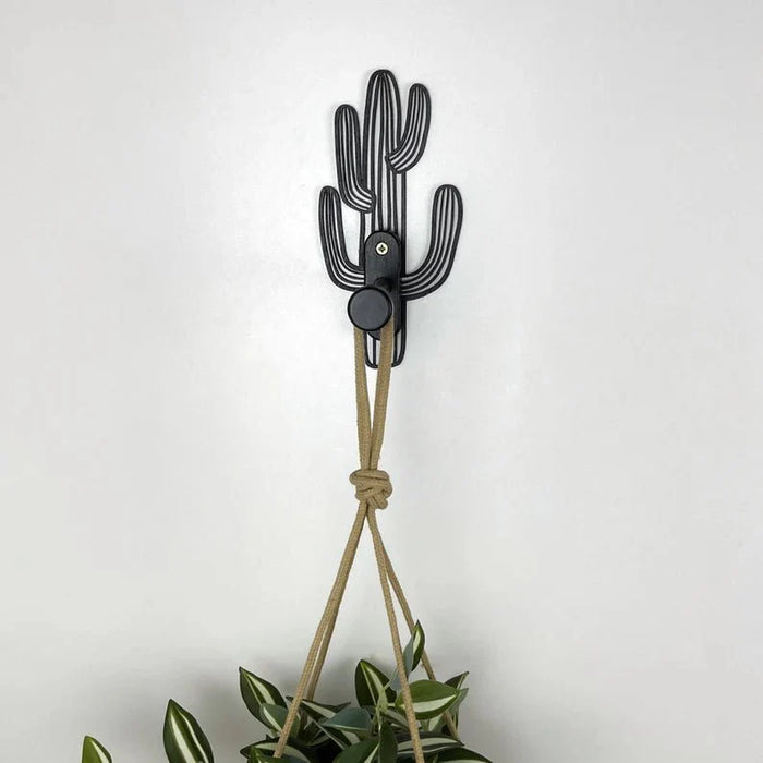 Cactus Wall Wood Hook for Hanging Plants | Black 6" - Image 2