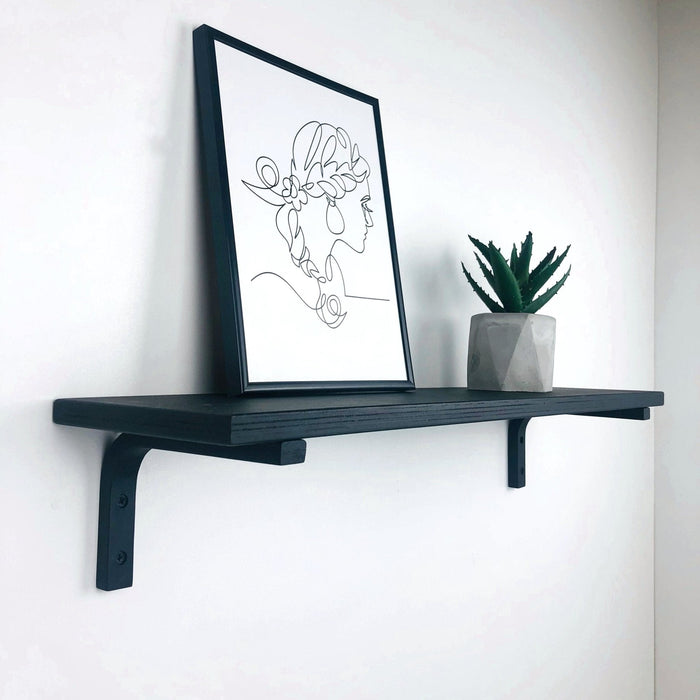 Black Floating Shelf With Wood Brackets - Image 2