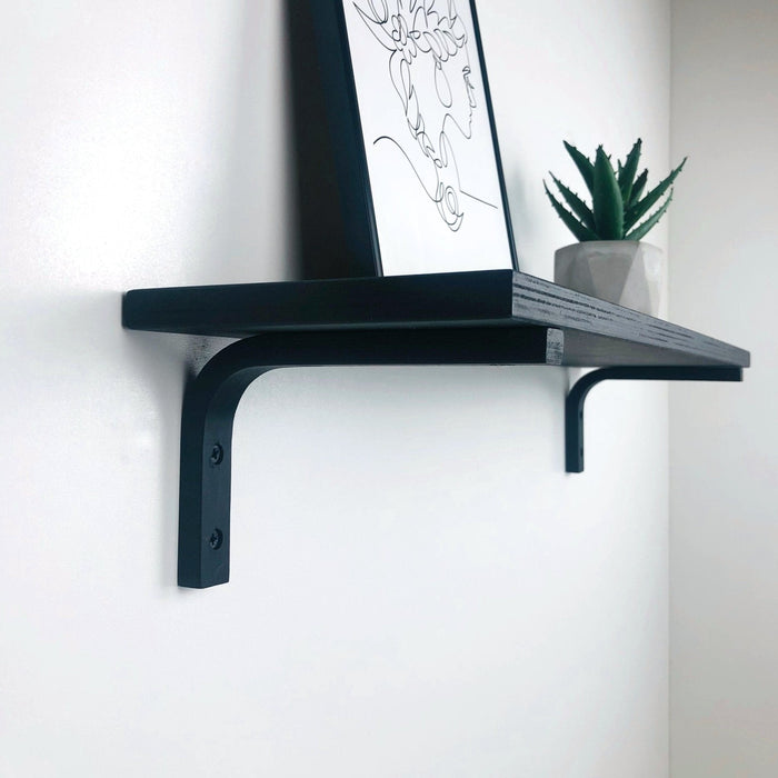 Black Floating Shelf With Wood Brackets - Image 4
