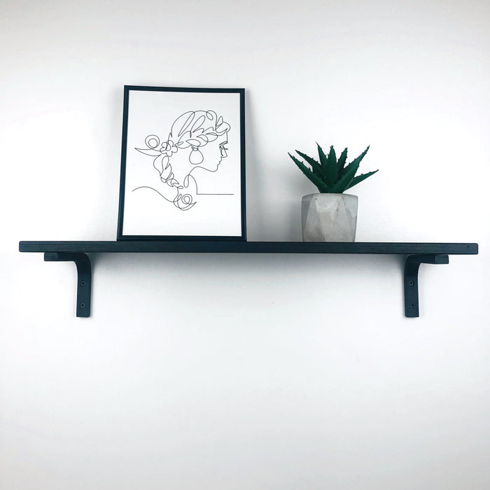 Black Floating Shelf With Wood Brackets - Image 3