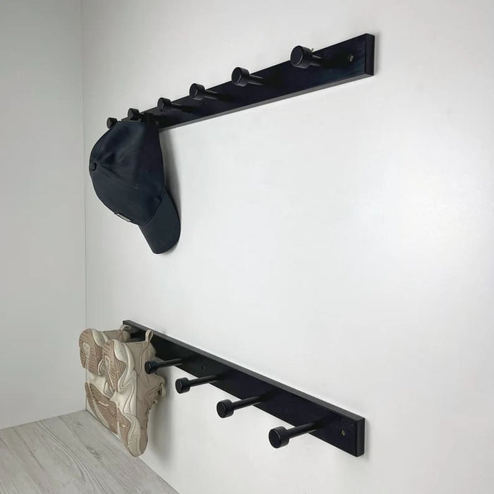Black Wall - Mounted Wooden Shelf for Shoes With Metal Hooks - Image 3