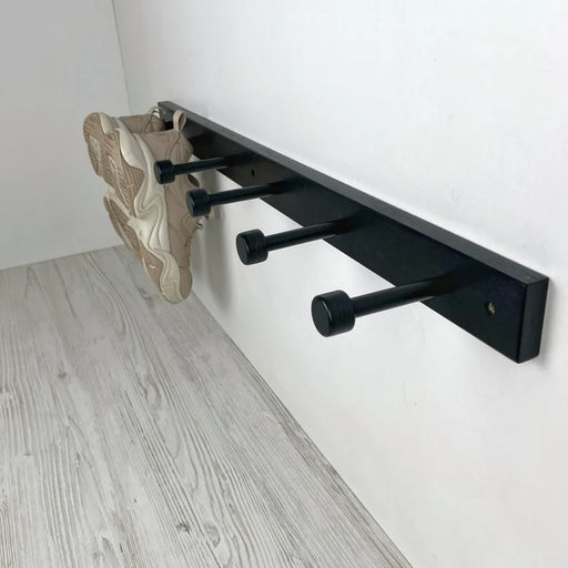 Black Wall - Mounted Wooden Shelf for Shoes With Metal Hooks - Image 1