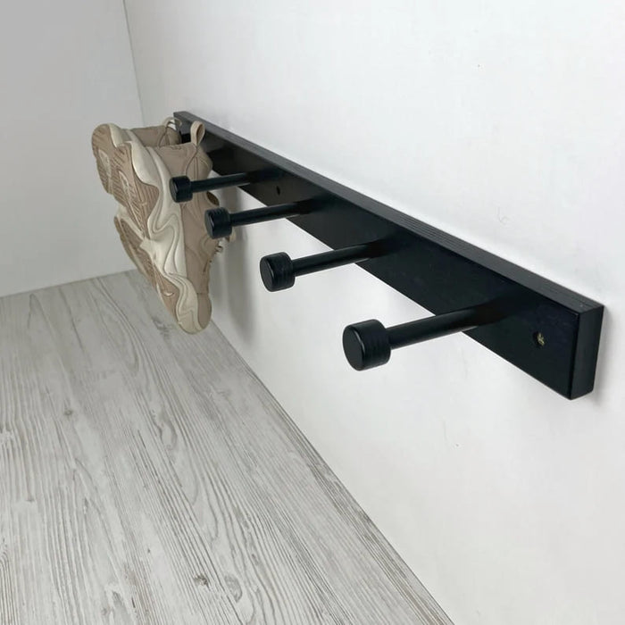 Black Wall - Mounted Wooden Shelf for Shoes With Metal Hooks - Image 1