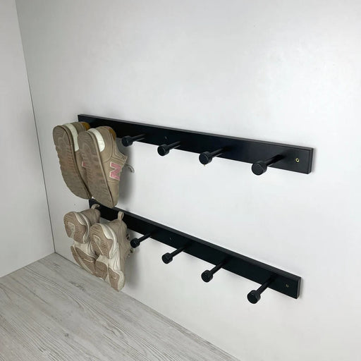 Black Wall - Mounted Wooden Shelf for Shoes With Metal Hooks - Image 2