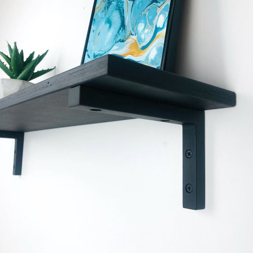 Black Wooden Floating Shelf With Brackets - Image 2