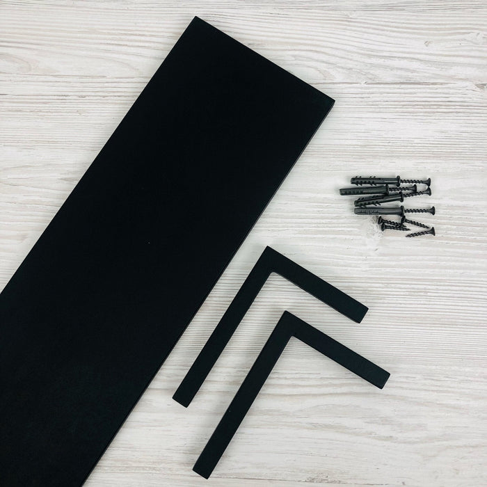 Black Wooden Floating Shelf With Brackets - Image 4