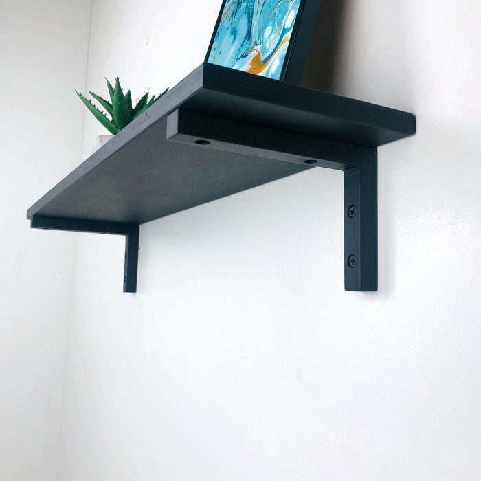 Black Wooden Floating Shelf With Brackets - Image 1