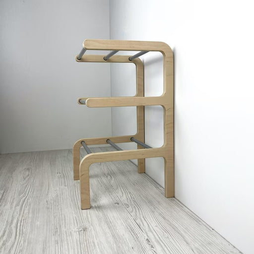 3 Tier Wooden Small Shoe Rack | Natural + Silver Rods - Image 2