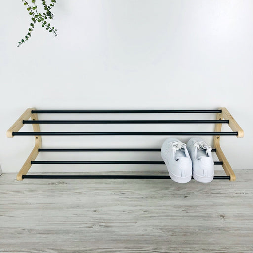 Double Tier Shoe Rack for Wall | Natural + Black Rods - Image 2