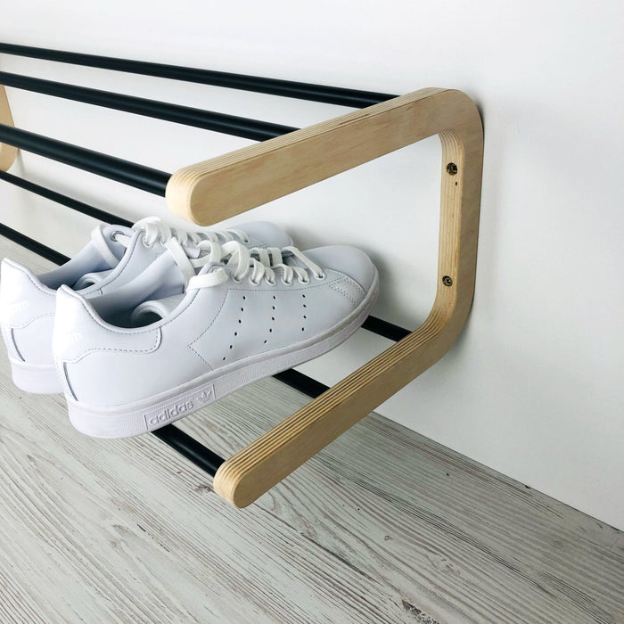 Double Tier Shoe Rack for Wall | Natural + Black Rods - Image 4