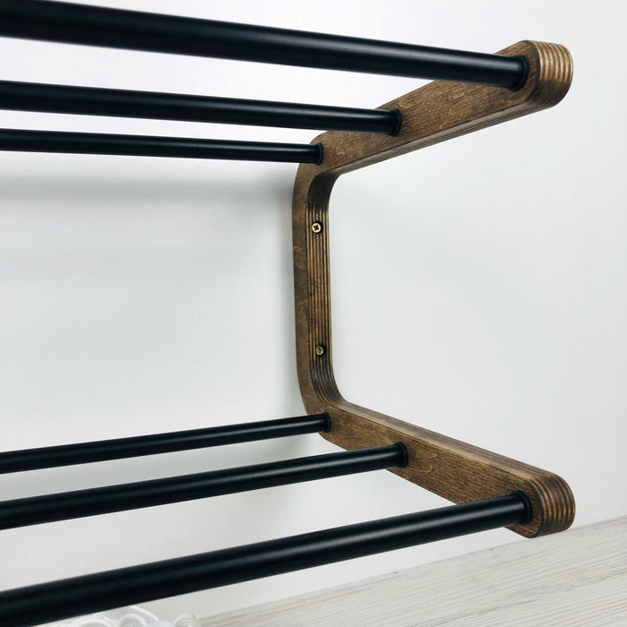 Double Tier Shoe Rack for Wall | Walnut + Black Rods - Image 5
