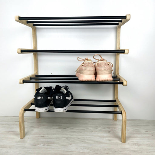 Entryway Shoe Storage Rack with Shelves | Natural + Black Rods | 4 Tiers - Image 2
