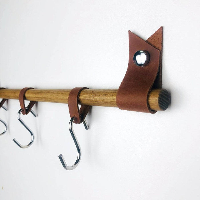 Kitchen Shelf With Leather Hooks - Image 1