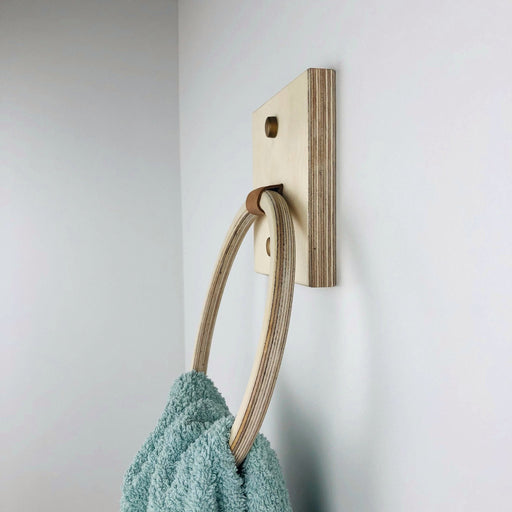Leather & Wood Hand Towel Holder Ring | Natural - Image 2