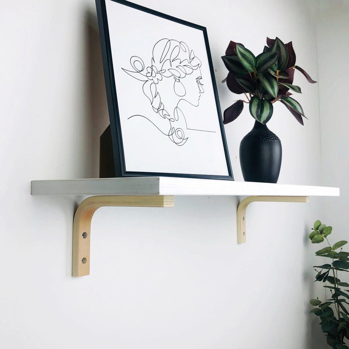 Long White Floating Wall Shelf With Brackets - Image 2