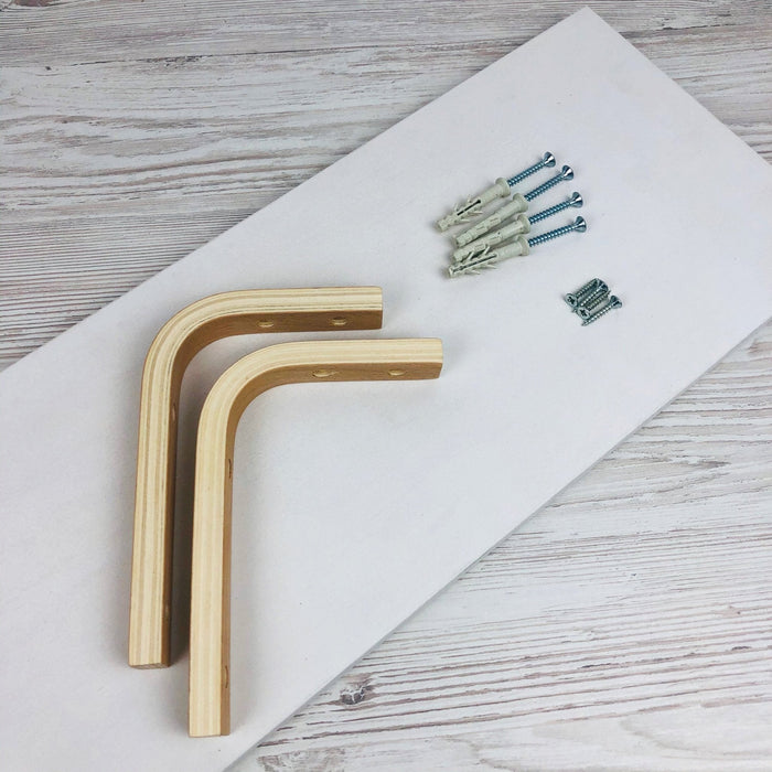 Long White Floating Wall Shelf With Brackets - Image 6