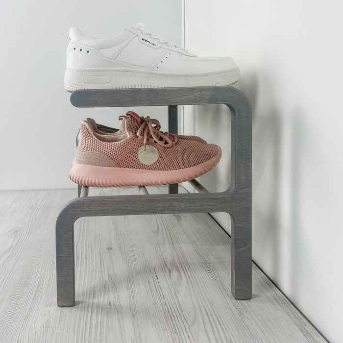 Minimalist Two - Level Shoe Rack | Gray + Metal Rods - Image 3