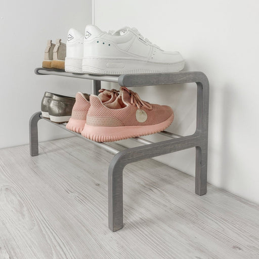 Minimalist Two - Level Shoe Rack | Gray + Metal Rods - Image 1