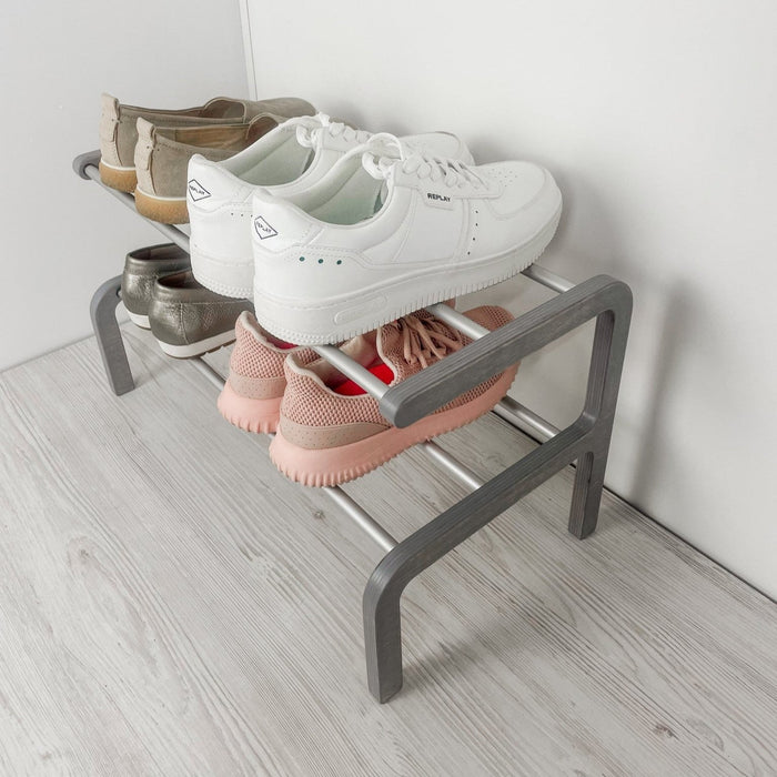 Minimalist Two - Level Shoe Rack | Gray + Metal Rods - Image 5