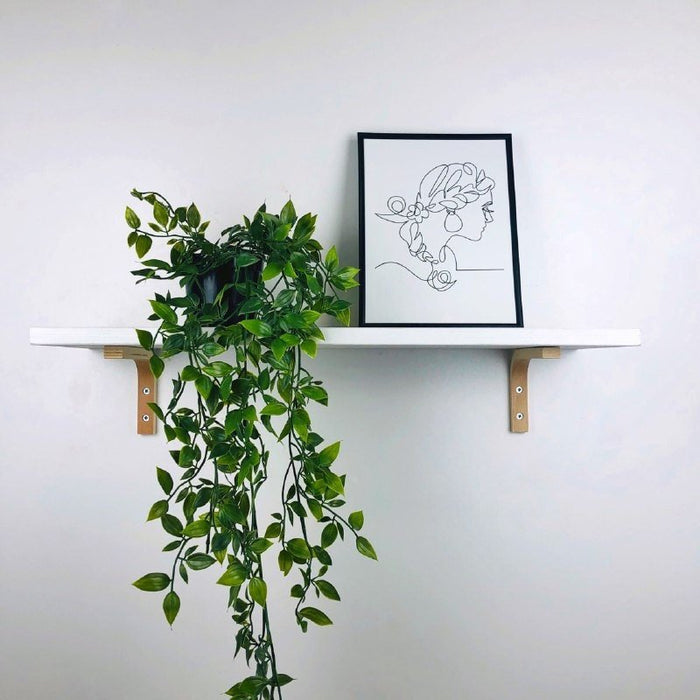 Modern White Floating Shelf with Wood Brackets - Image 3