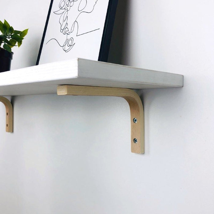 Modern White Floating Shelf with Wood Brackets - Image 4
