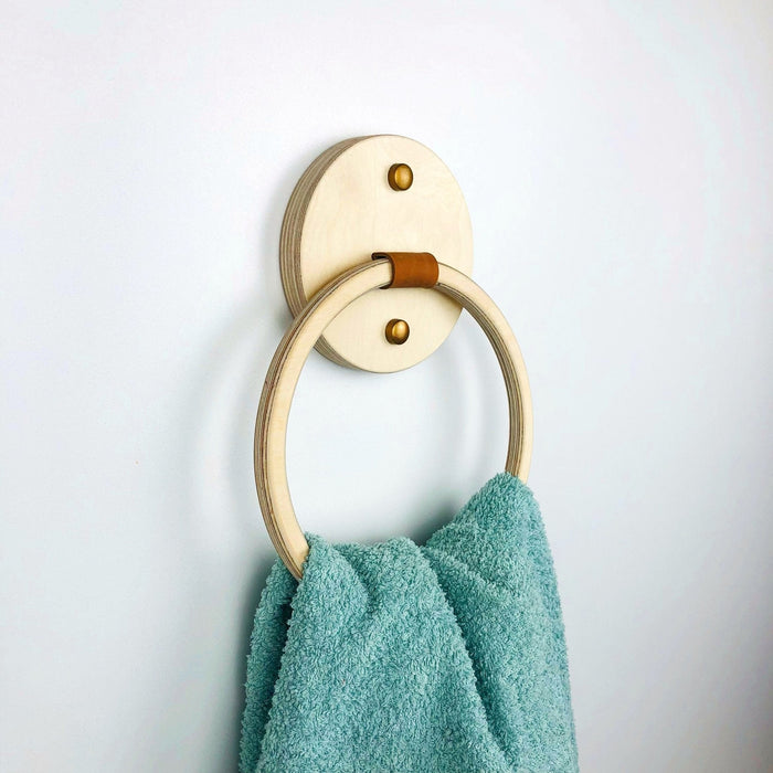 Modern Wood Bathroom Towel Ring | Natural - Image 4