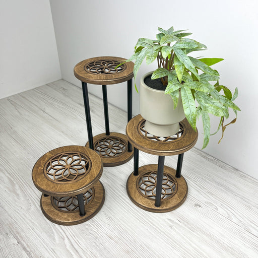 Natural Wood Plant Stand Set of 3 | Scandinavian Style - Image 1