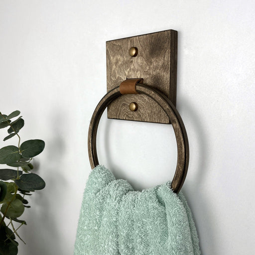 Round Hand Towel Holder for Wall | Walnut - Image 2