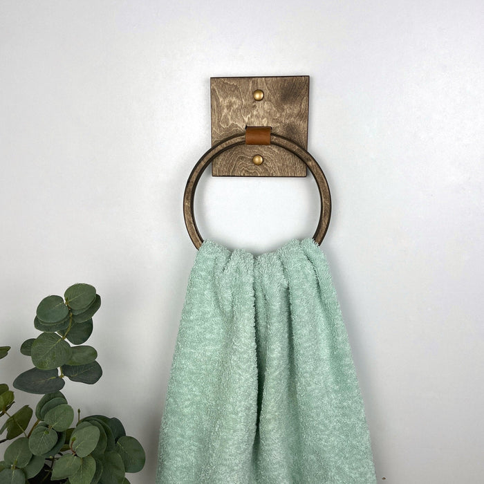 Round Hand Towel Holder for Wall | Walnut - Image 3