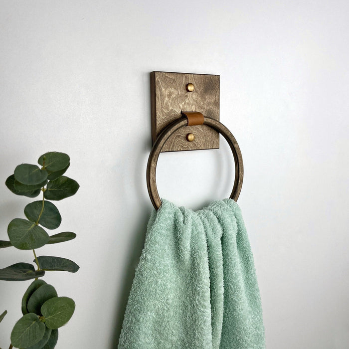 Round Hand Towel Holder for Wall | Walnut - Image 1