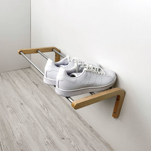Single Tier Shoe Rack for Wall | Natural + Silver Rods - Image 1