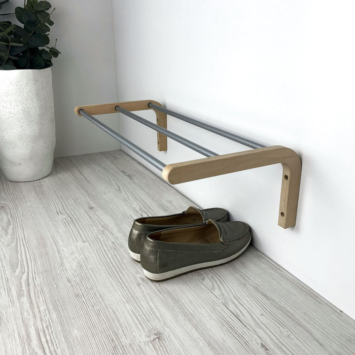 Single Tier Shoe Rack for Wall | Natural + Silver Rods - Image 6