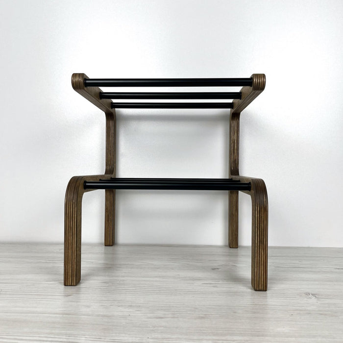 Small Double - Layer Wooden Shoe Shelf | Walnut + Black Rods - Image 4