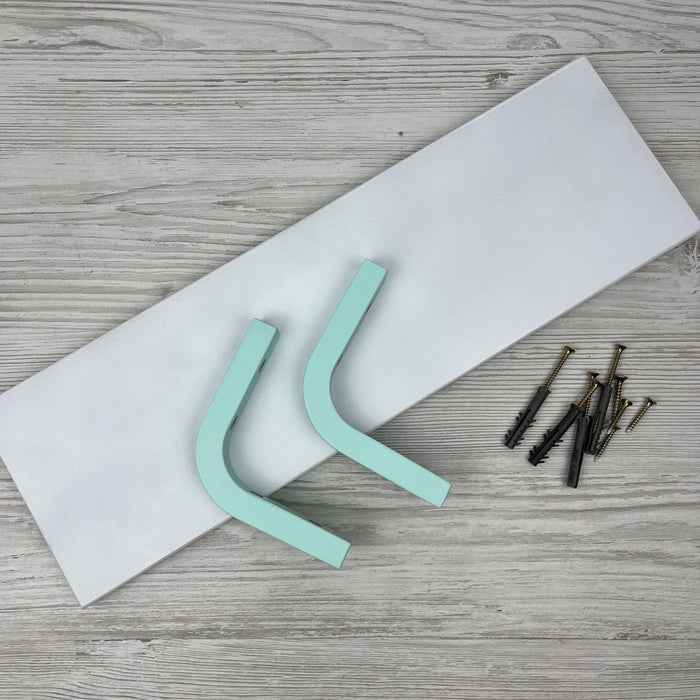 Small White Floating Shelf with Bright Brackets | 16" x 5" - Image 11