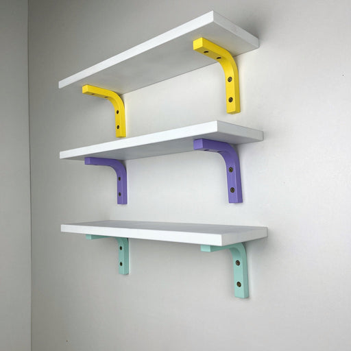 Small White Floating Shelf with Bright Brackets | 16" x 5" - Image 1