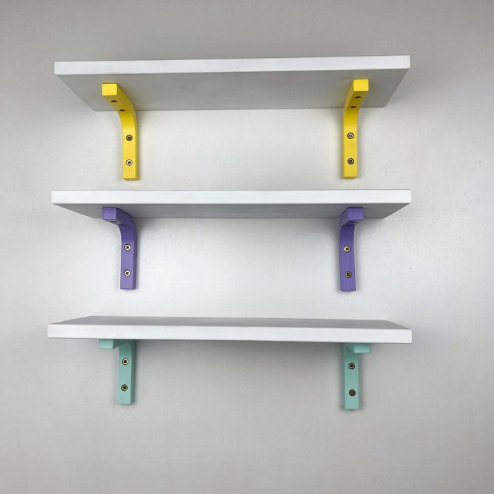 Small White Floating Shelf with Bright Brackets | 16" x 5" - Image 2