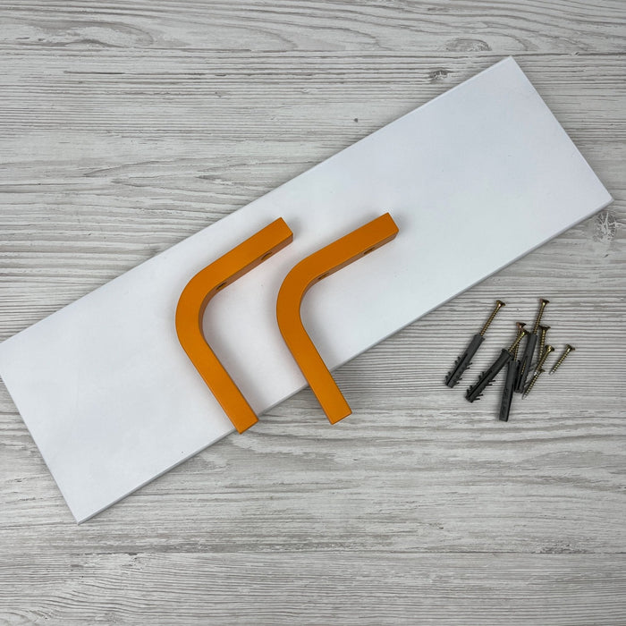 Small White Floating Shelf with Bright Brackets | 16" x 5" - Image 8