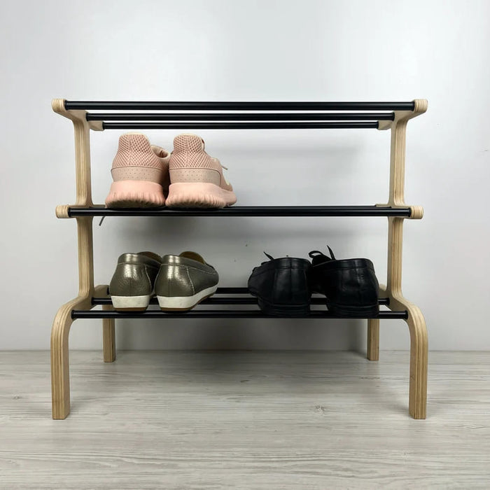 3 Tier Free Standing Shoe Organizer | Natural + Black Rods - Image 2