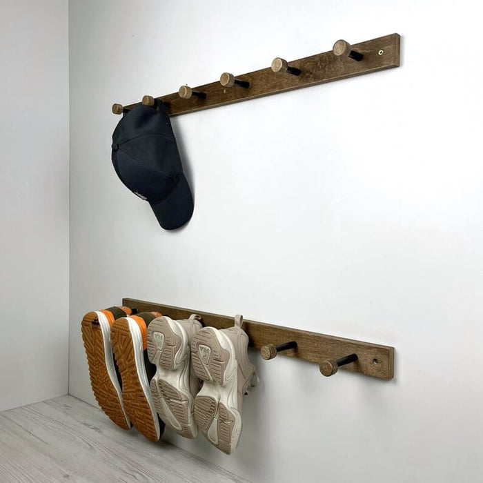 Walnut Hallway Coat Rack | Wood and Metal Wall Hanger Hooks - Image 3