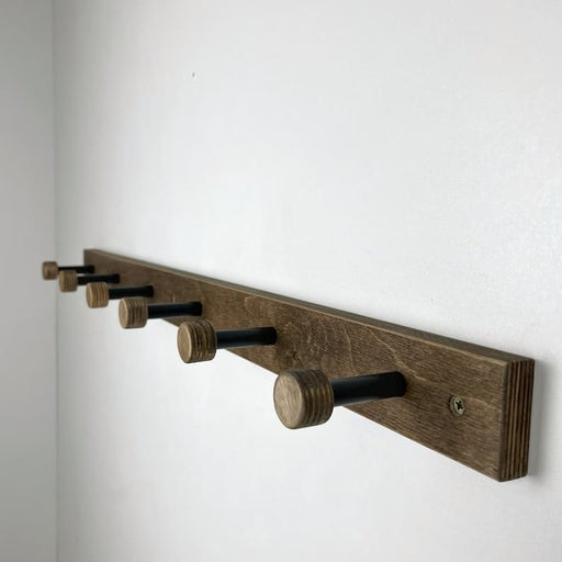 Walnut Hallway Coat Rack | Wood and Metal Wall Hanger Hooks - Image 1