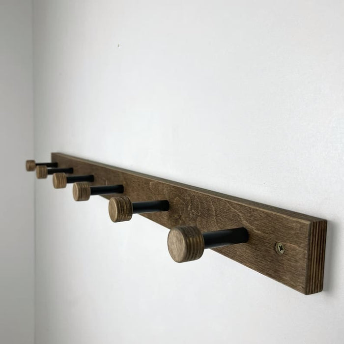 Walnut Hallway Coat Rack | Wood and Metal Wall Hanger Hooks - Image 1