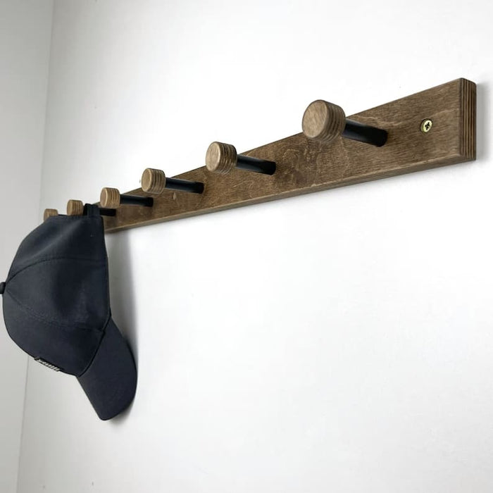 Walnut Hallway Coat Rack | Wood and Metal Wall Hanger Hooks - Image 2