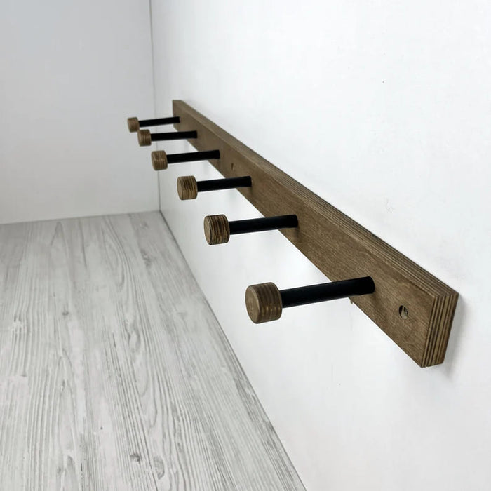 Walnut Wall - Mounted Wooden Shelf for Shoes With Metal Hooks - Image 4