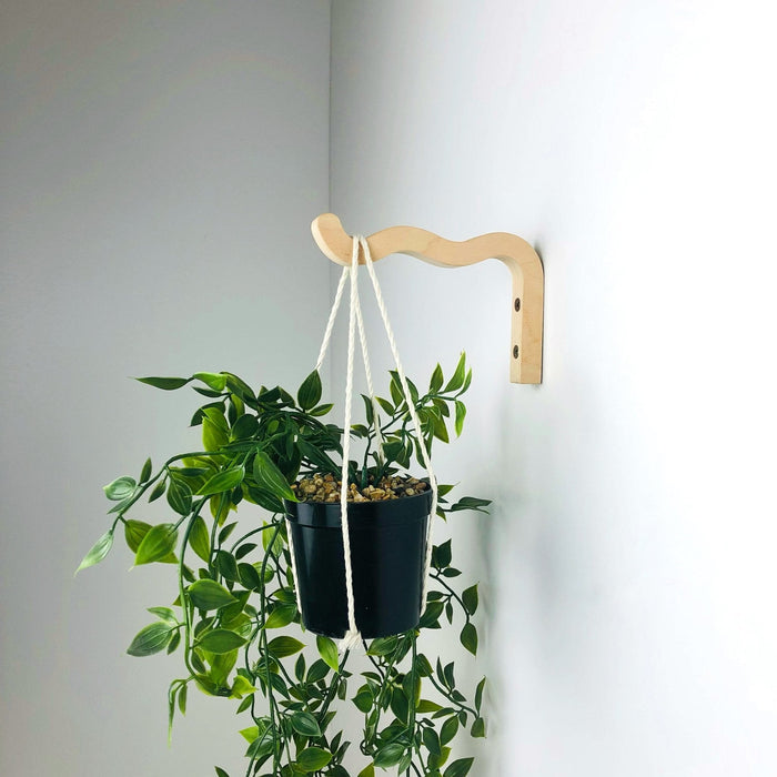 Wavy Wooden Plant Hanger Hook | Natural 6"x4" - Image 3