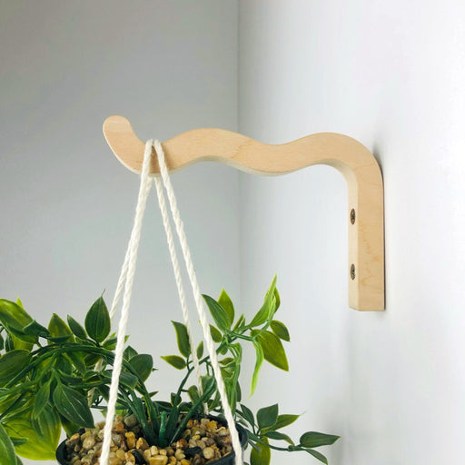 Wavy Wooden Plant Hanger Hook | Natural 6"x4" - Image 1
