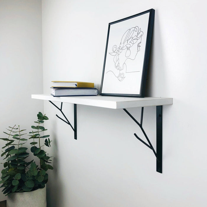 White Floating Shelf with Black Metal Brackets - Image 1