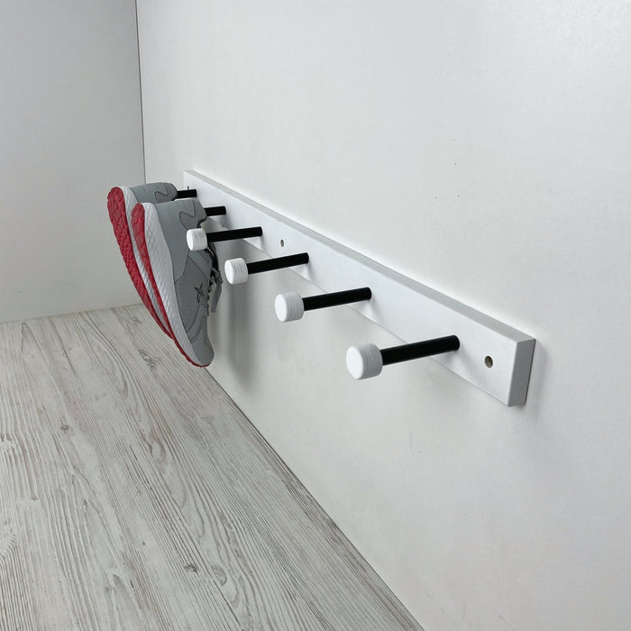 White Wall - Mounted Wooden Shelf for Shoes With Metal Hooks - Image 1