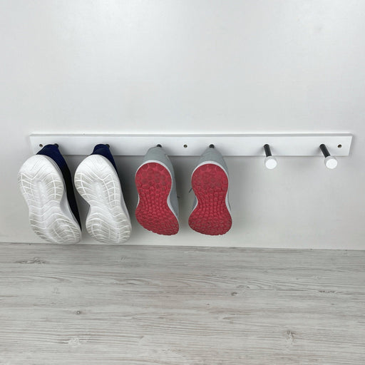 White Wall - Mounted Wooden Shelf for Shoes With Metal Hooks - Image 2
