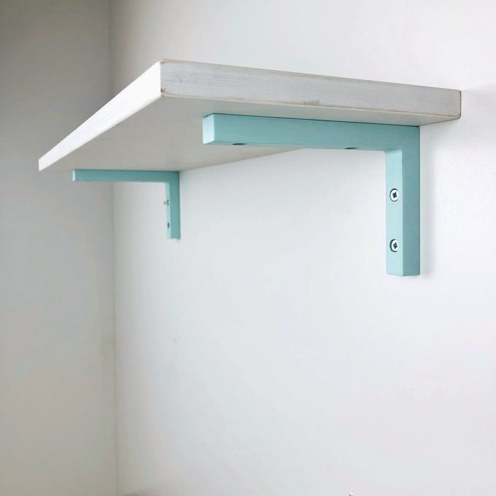 Wood Wall Brackets for Floating Shelves | Sky Blue 6"x4" - Image 2
